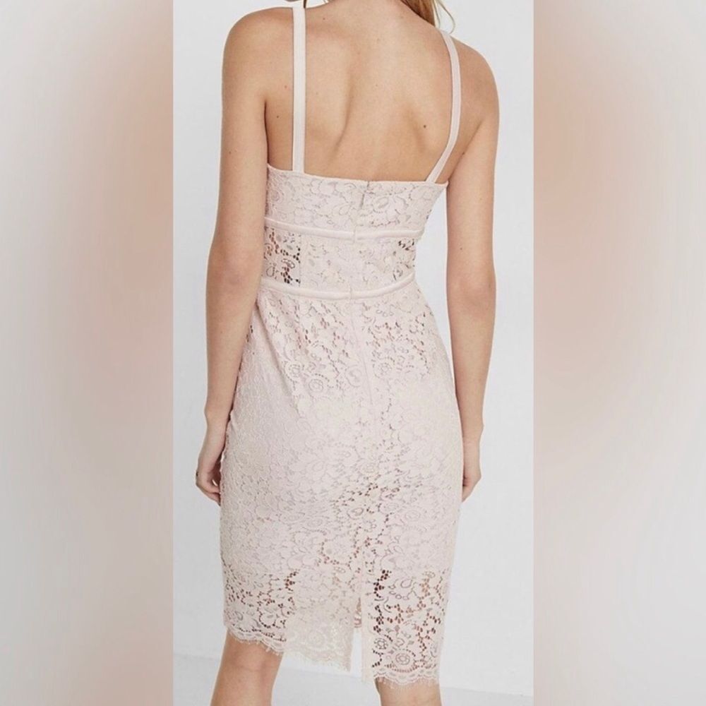 EXPRESS | Baby Pink Lace Bustier Fitted Slip Dress Midi Length Women’s Size 2 - Picture 2 of 11